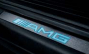 AMG door sill panels, blue illumination (brushed stainless steel, set of 4, long wheelbase)
